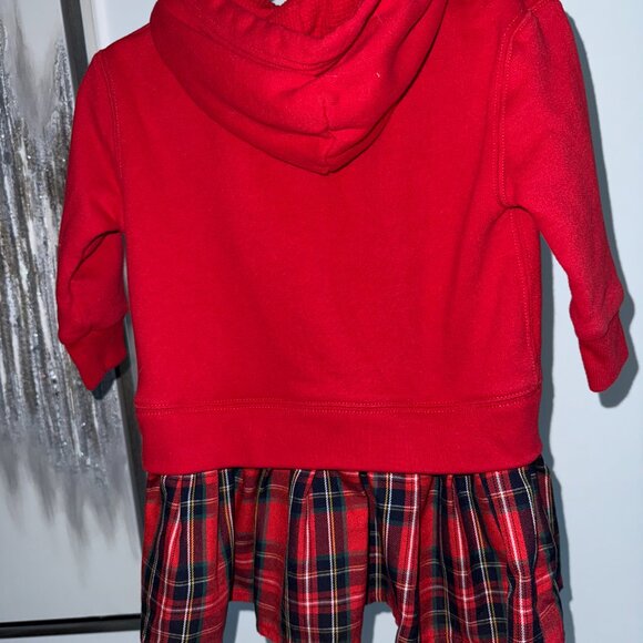 Ralph Lauren Toddler Girl Red Hoodie Dress with Plaid Skirt (2T) - Picture 5 of 6